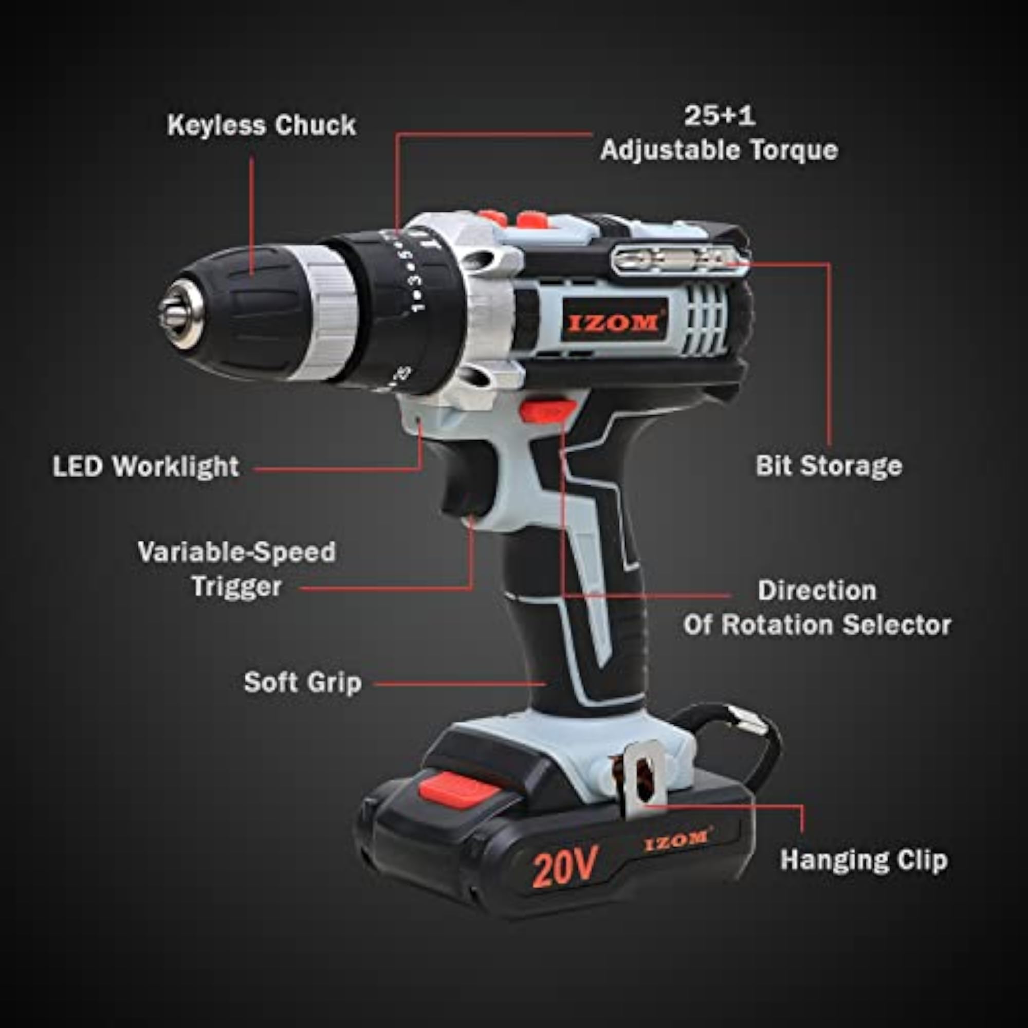 IZ-CDK-20V Cordless Drill Machine Kit